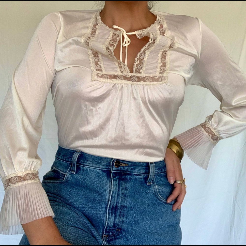 Vintage 70s Edwardian Lingerie Style Silk Top